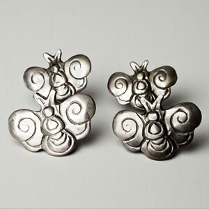 Set of 4 Pewter Metal Butterfly Napkin Rings Table Decor